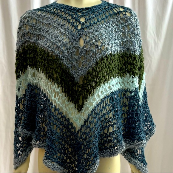 HANDMADE by designer Amity Joy, knit cape in muted tones. One Size fits all. - Picture 9 of 10